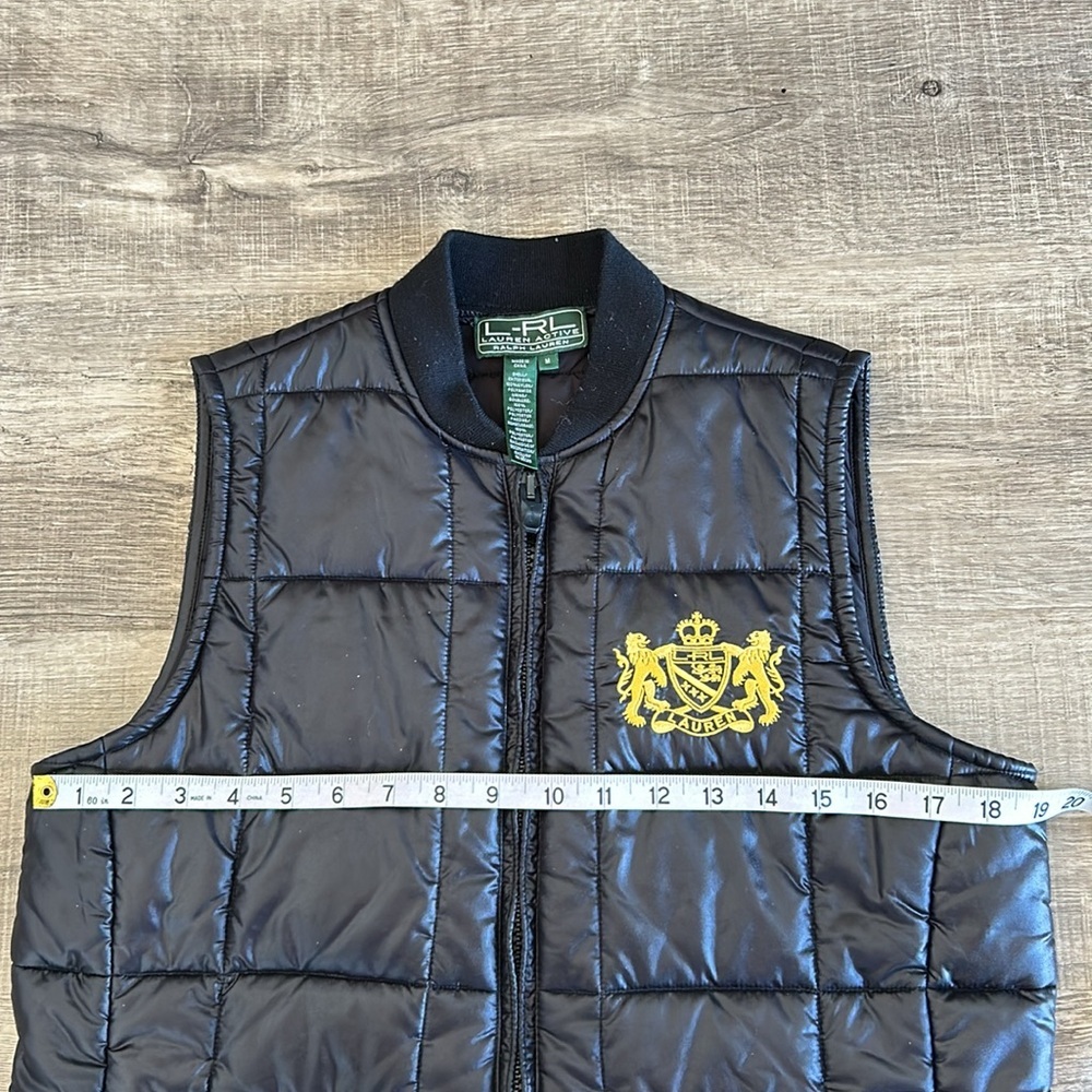Lauren Ralph Lauren Black Quilted Puffer Vest with Yellow Crest - Picture 3 of 10